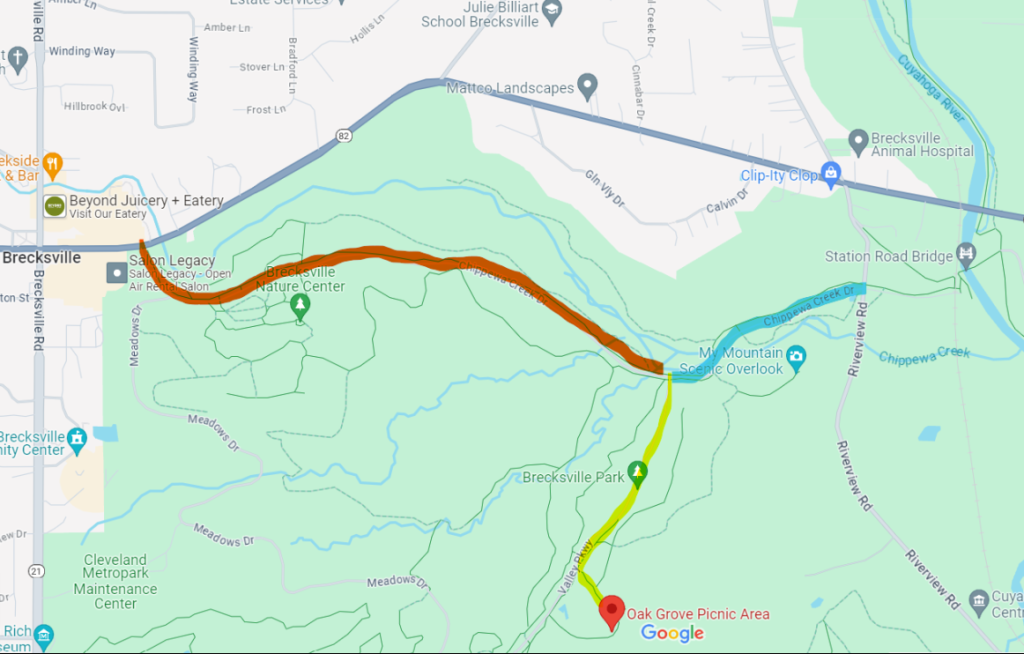 driving direction to my mountain trail (brecksville reservation) from the north