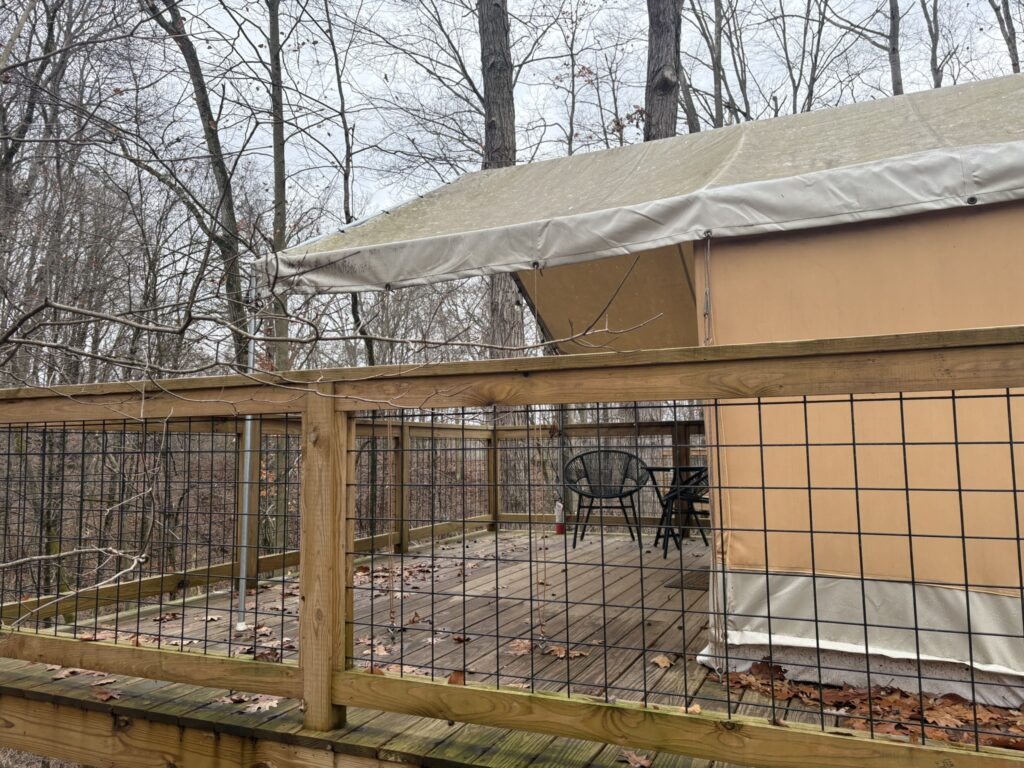 patio of canvas cabin at Valley Overlook, CVNP